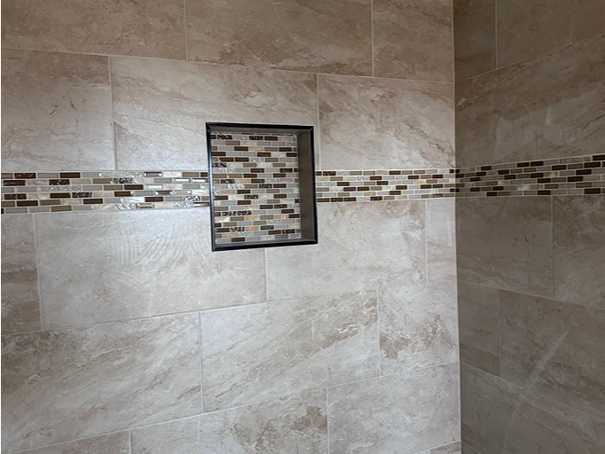 custom tile shower with subway and mosaics 